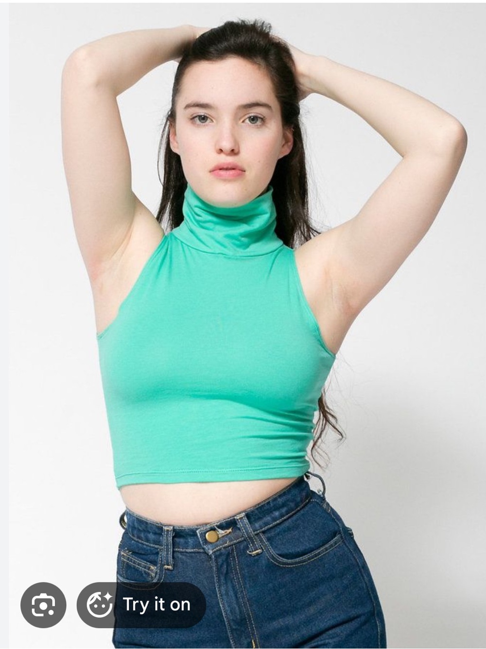 American Apparel Turtleneck Crop Tank in Teal/Turquoise